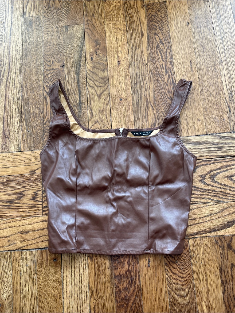 SHEIN Chocolate Brown Faux Leather Crop Top